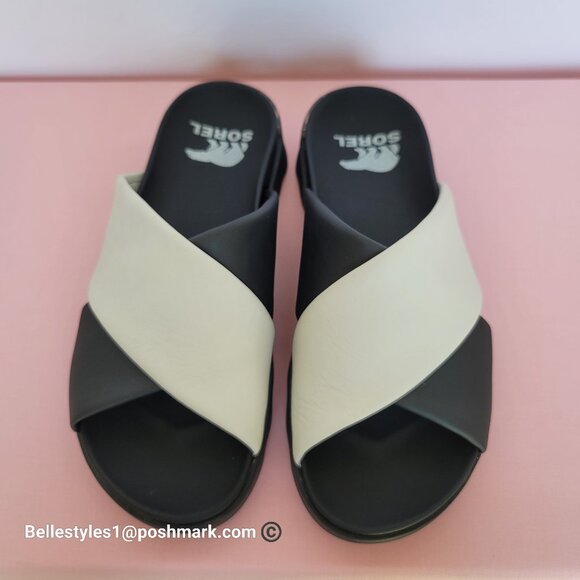 SOREL Viibe Criss-Cross Platform Smooth Leather Women’s Slide- Size 8.5 Black S⭐ - Picture 10 of 16